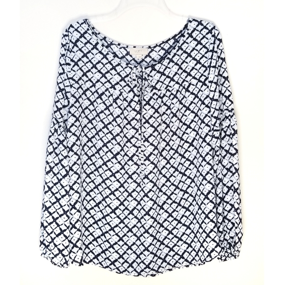 LOFT Tops - Loft Blue  & White Peasant style blouse boho top